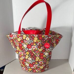 Kate Spade Saturday Floral Canvas Tote Bucket Bag With Red  handles